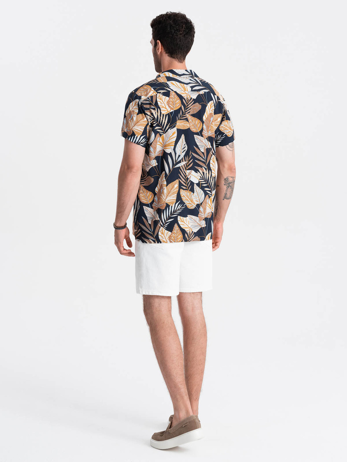 Pánske viskózové vzorované tričko s krátkym rukávom - listy V14 OM-SHPS-0113