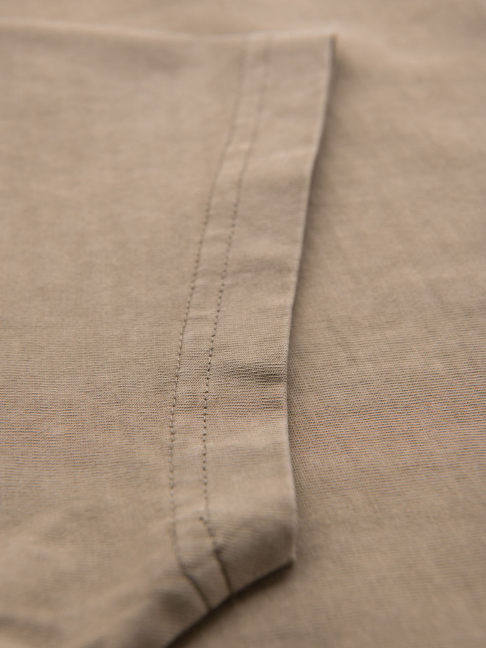 Cotton T-shirt with print on chest and back - dark beige V2 OM-TSWT-0201