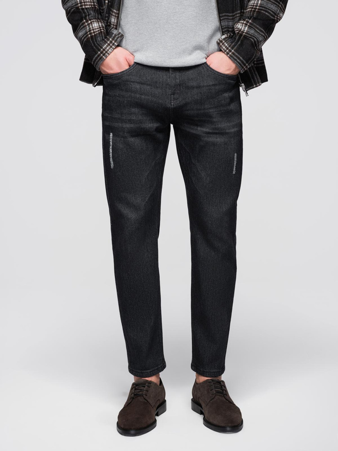 Men's denim pants with REGULAR FIT rubbing - black V2 OM-PADP-0241