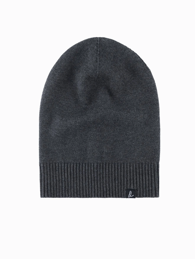 Men's winter cotton knit beanie hat - graphite melange V2 OM-ACWH-0124