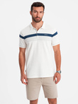 Tricou polo pentru bărbați cu dungi în două tonuri - alb V4 OM-POSS-0127