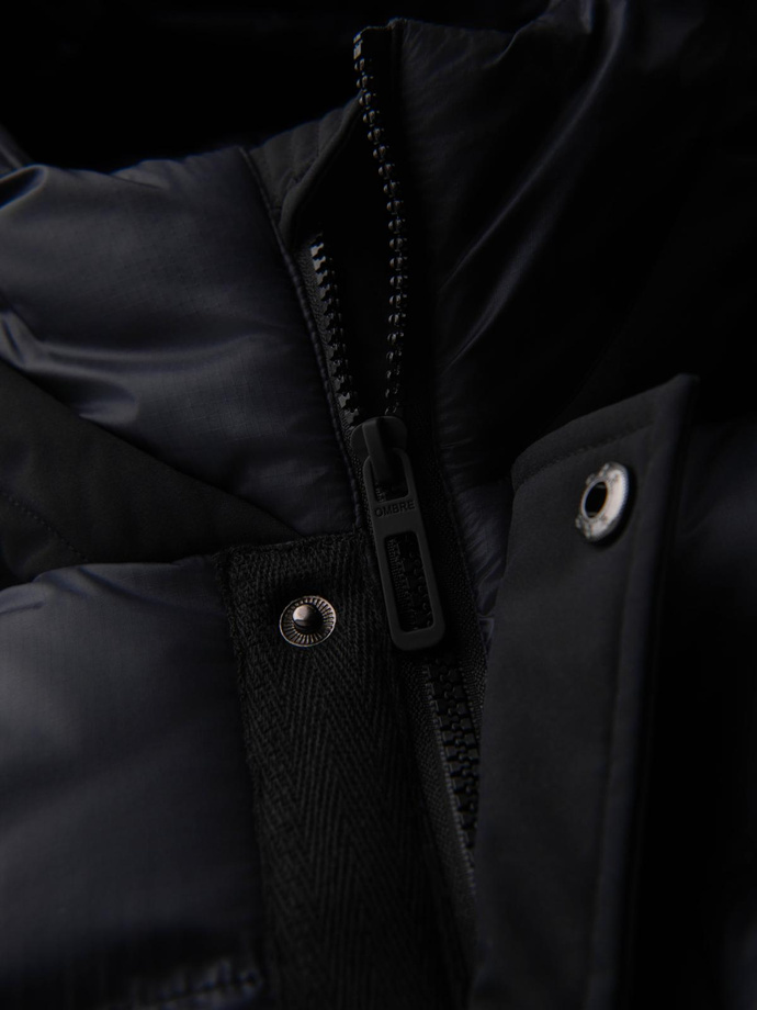 Jachetă lungă matlasată pentru bărbați cu buzunare mari - negru V1 OM-JALJ-0308