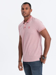 Men's melange polo shirt with contrasting collar - pink V2 S1618