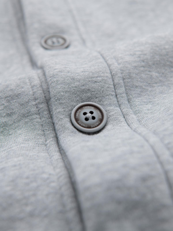 Men's button-down hooded sweatshirt - grey melange V2 OM-SSZP-0186