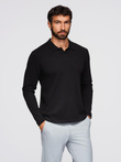 Men's polo sweater with embroidery on chest - black V1 OM-POLS-0140
