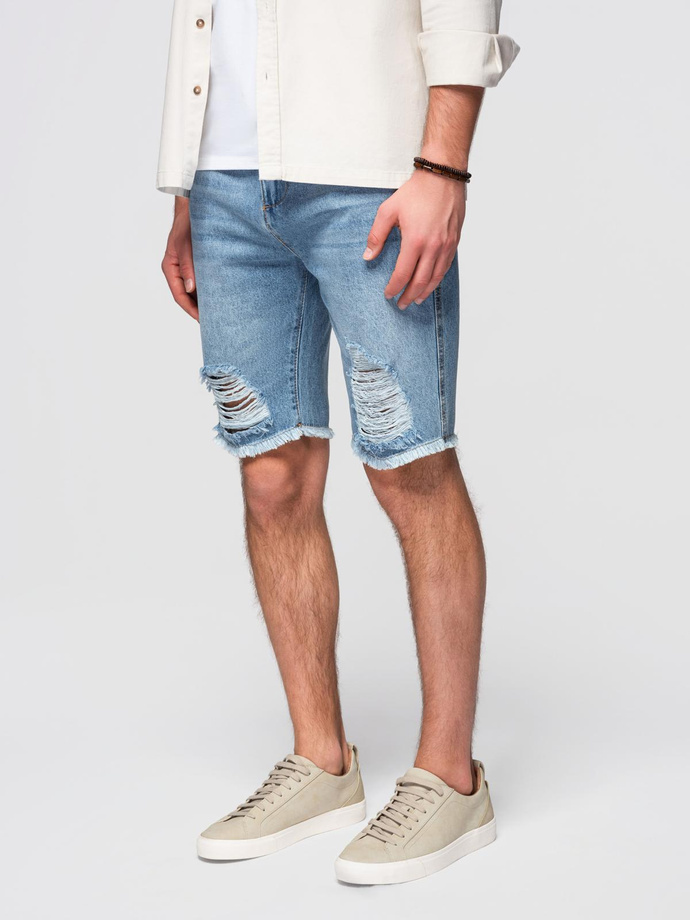 Men's short denim shorts with rips and holes - light blue V2 OM-SRDS-0157