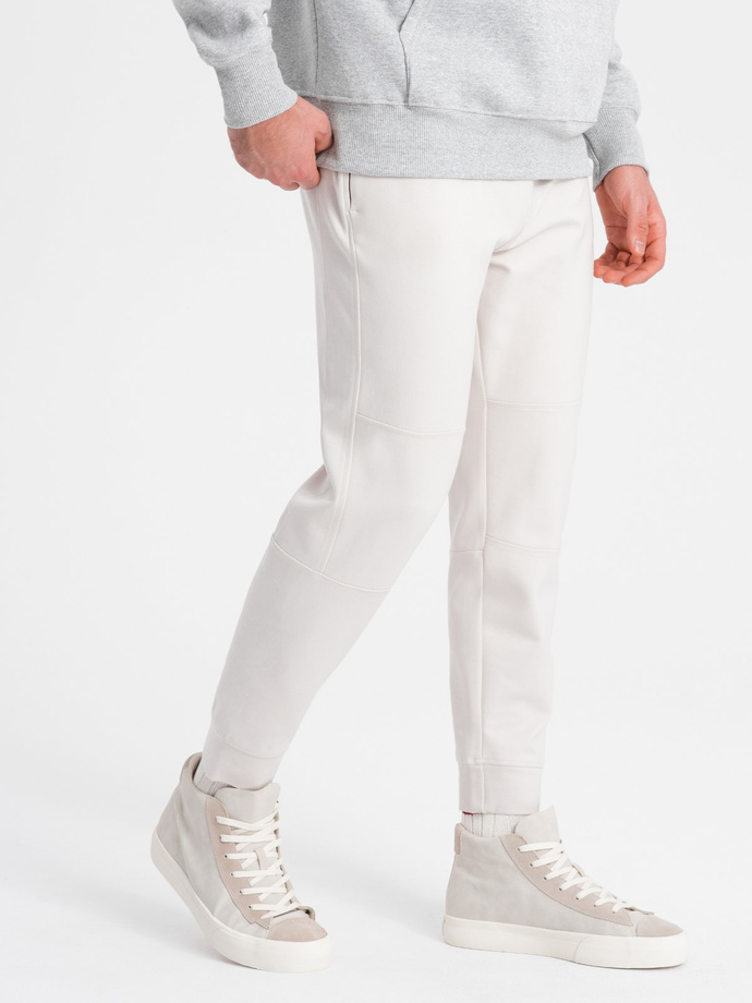 Men's sweatpants joggers on elastic with stitching - white V4 OM-PASK-0142