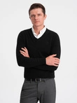 Pulover bărbătesc cu guler în V și guler cămașă - negru V1 OM-SWSWW-0102
