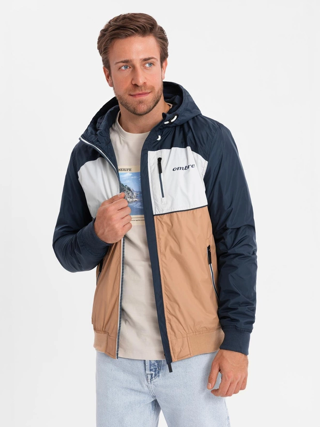 Jachetă sport ușoară colorată pentru bărbați cu fleece - maro și bleumarin V1 OM-JANP-0194