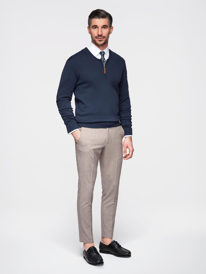 Pánský svetr s viskózou a rozhalenkou - tmavě modrý V4 OM-SWZS-0124 