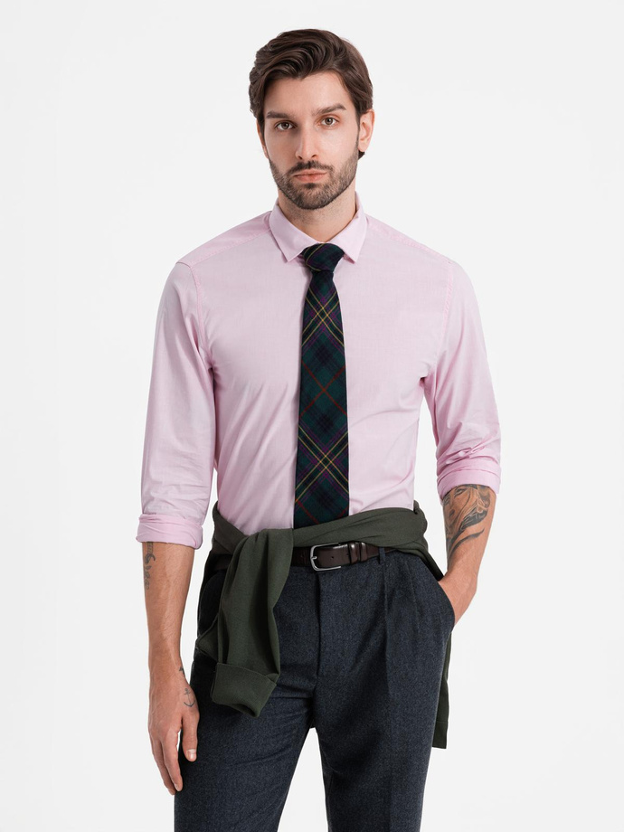 Klasické bavlněné tričko REGULAR - světle růžové V2 OM-SHOS-0154