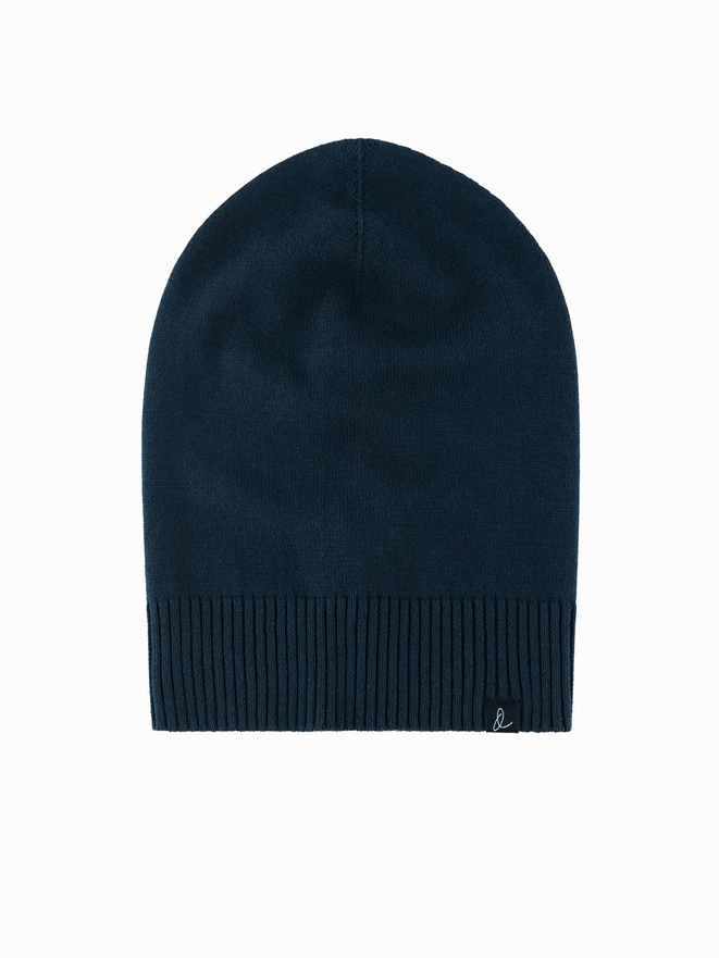 Men's cotton knit winter beanie hat - navy blue V4 OM-ACWH-0124