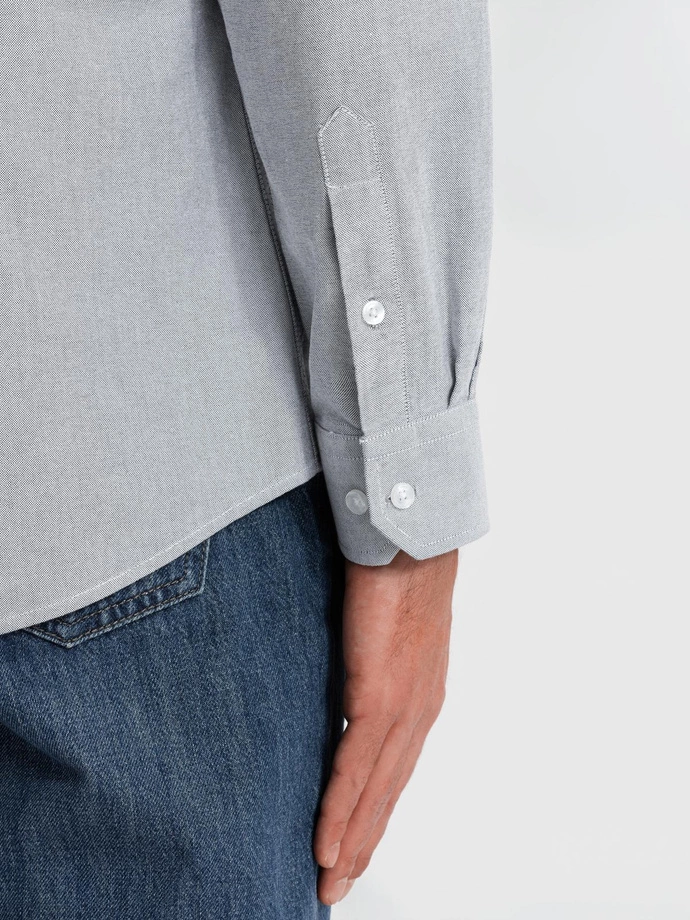 Cămașă oxford elegantă pentru bărbați cu broderie - gri deschis V2 OM-SHOS-0172