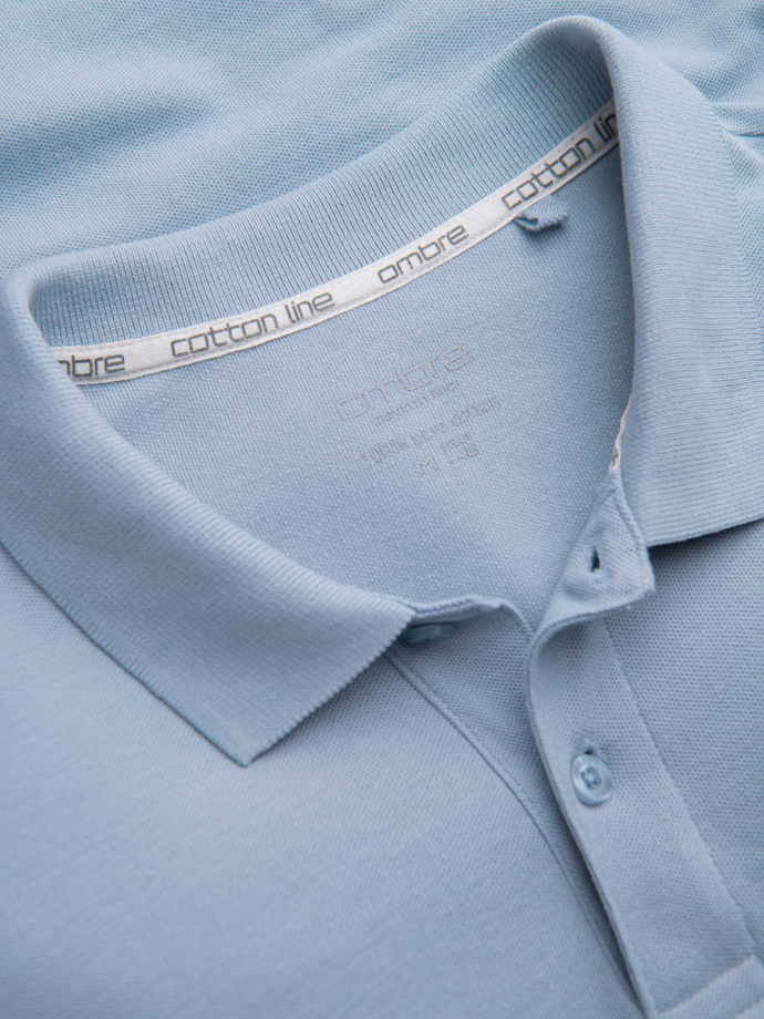 Tricou polo BASIC pentru bărbați, tricou piqué monocolor - denim albastru V17 OM-POBS-0100