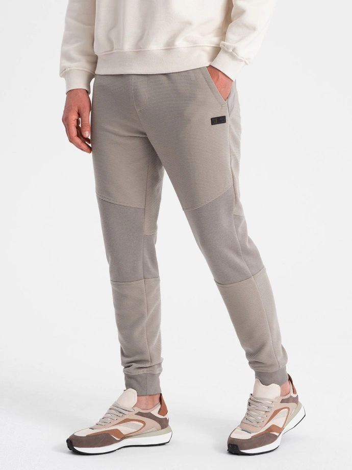 Men's sweatpants with ottoman fabric inserts - ash V4 OM-PASK-0127