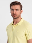 Pánská jednobarevná pletená polokošile BASIC - žlutá V15 OM-POBS-0100