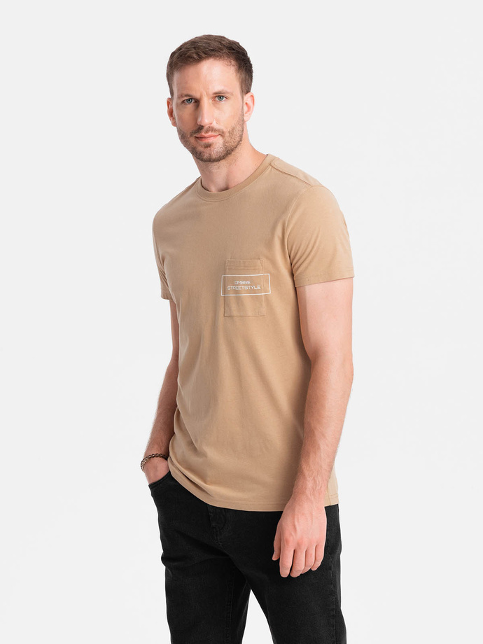 Men's cotton t-shirt with pocket print Ombre Streetstyle - sand V6 OM-TSCT-0108