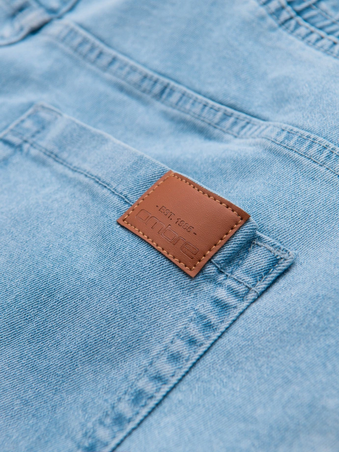 Pantaloni JOGGERS din denim cu efect de spălare pentru bărbați - albastru deschis V1 OM-PADJ-0267