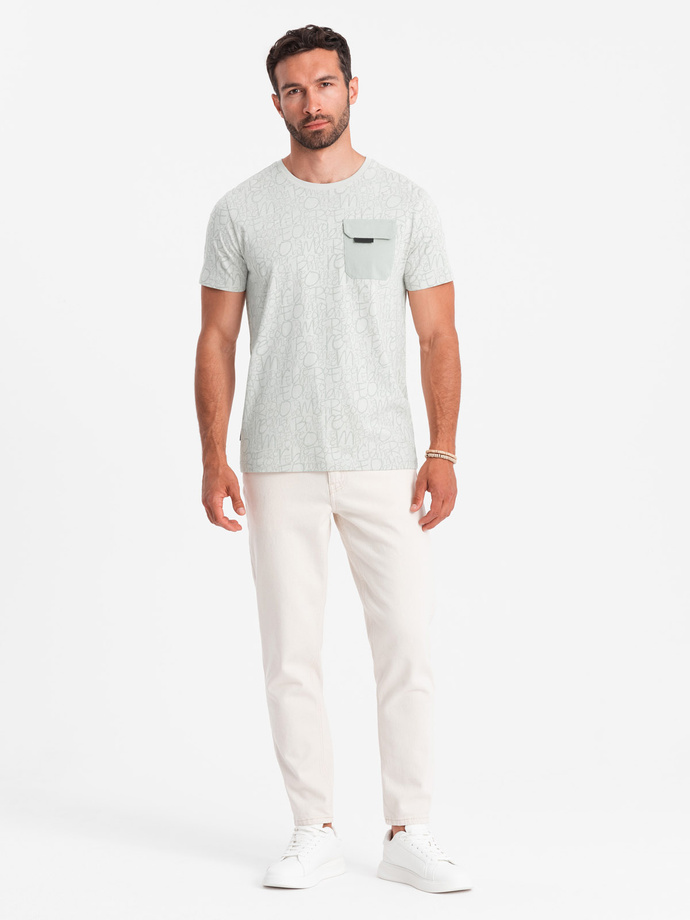 Pánske bavlnené tričko s potlačou písmen a vreckom - žlto-zelené V4 OM-TSFP-0188