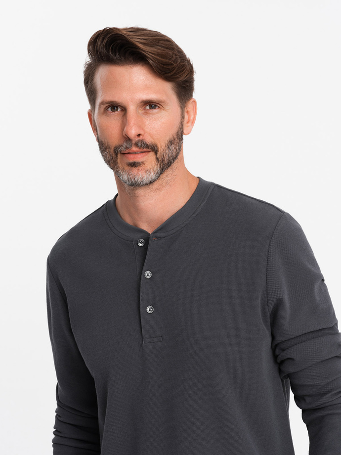 Men's waffle knit neck button-up longsleeve - graphite V3 OM-LSCL-0120
