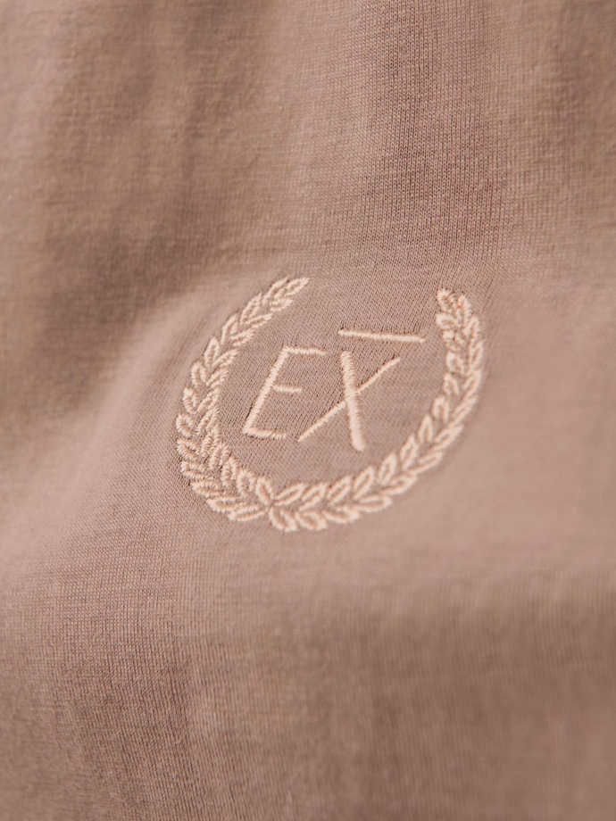 Polo bărbătesc structurat cu mânecă lungă și patch-uri - maro V4 OM-POLS-0131