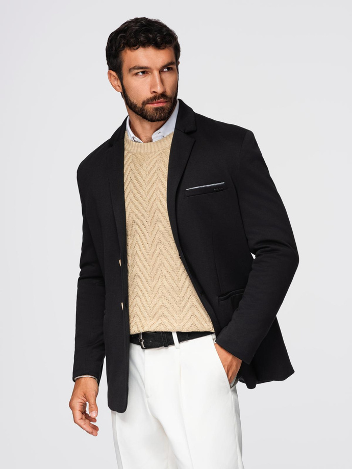 Men's knitted jacket with a fitted cut - black V5 OM-BLZB-0100