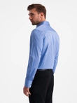 Classic men's SLIM FIT satin fabric shirt - blue V2 OM-SHOS-0176