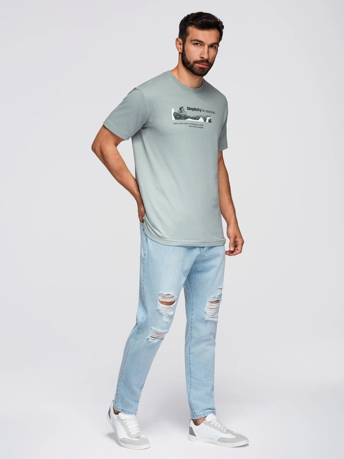 Pánske džínsové nohavice CARROT FIT s odieraním - svetlomodré V1 OM-PADP-0250