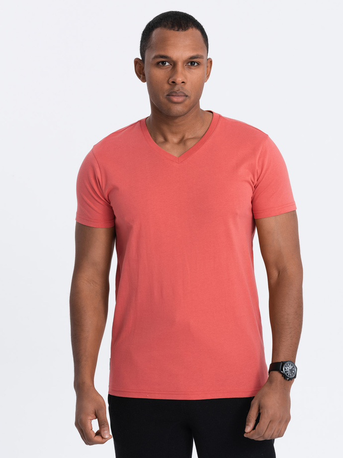 BASIC men's classic cotton T-shirt with a crew neckline - pink V12 OM-TSBS-0145