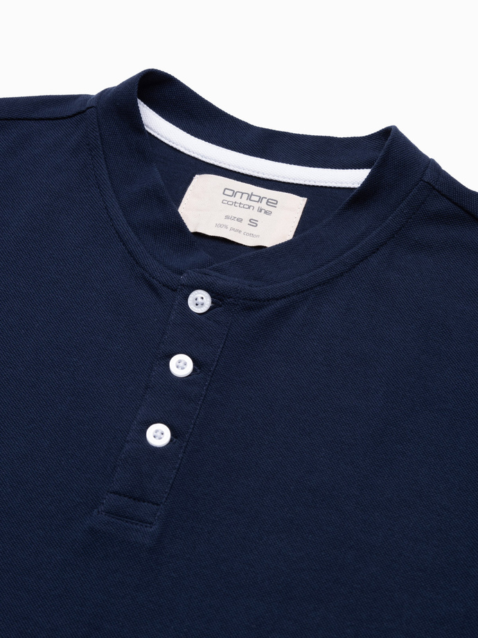 Men's collarless polo t-shirt - navy blue V4 S1381