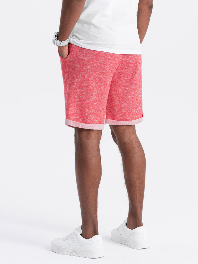Vyriški LOOSE FIT melanžinio audinio šortai - šviesiai raudoni V7 OM-SRSK-0116