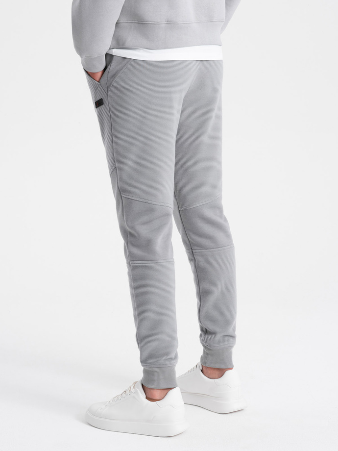 Pantaloni de trening pentru bărbați cu inserții din țesătură ottoman - gri V5 OM-PASK-0127