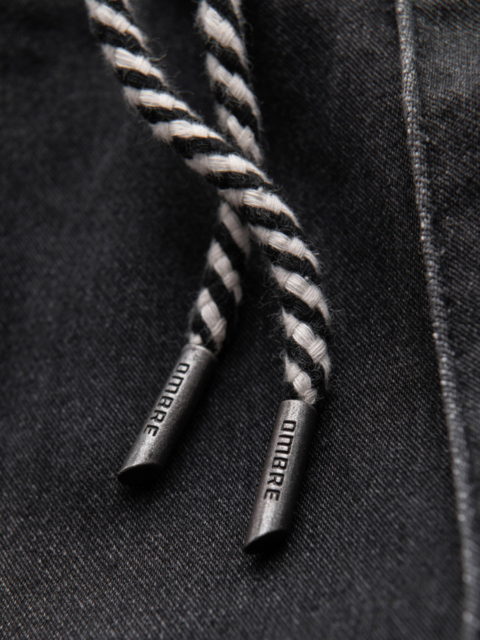 Pantaloni jogger din denim pentru bărbați cu cordon în talie - negru V4 OM-PADJ-0242