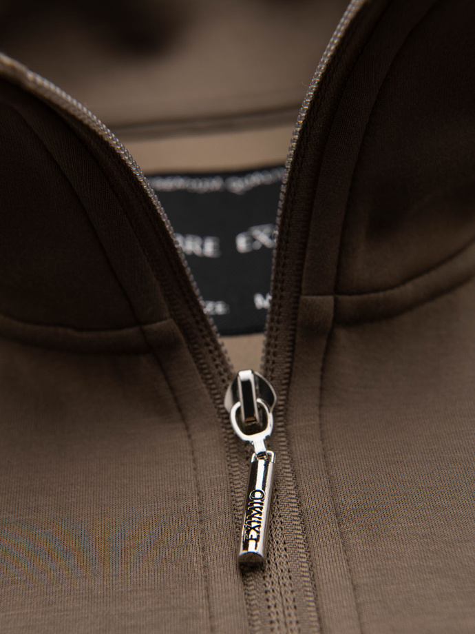 Men's sweatshirt with contrasting print and unbuttoned high collar - grey-brown V3 OM-SSZP-0211