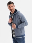 Men's soft-textured hooded sweatshirt - navy blue V2 OM-SSZP-0191