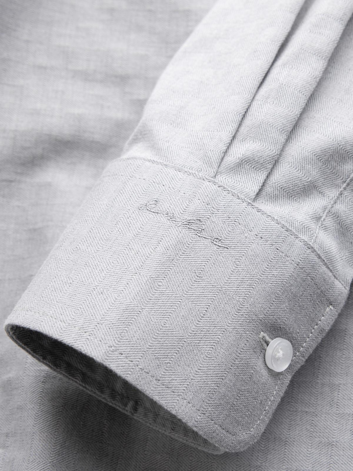 Pánská košile SLIM FIT z ozdobné tkaniny s kapsou - šedá V2 OM-SHCS-0174