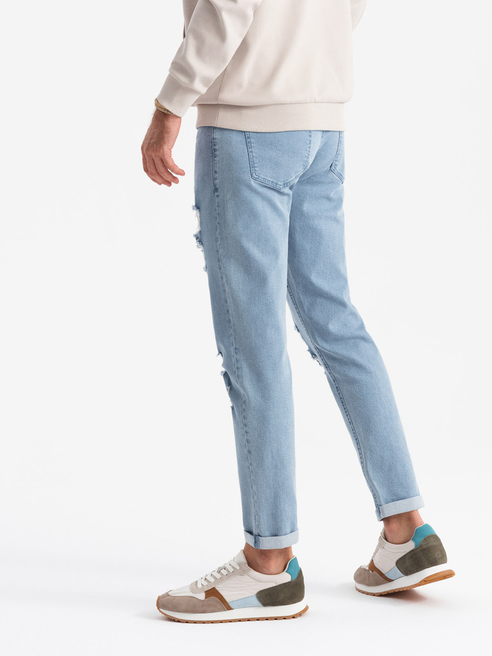 Pantaloni bărbătești TAPER FIT din denim spălați cu frecare - albastru V1 OM-PADP-0163
