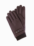 Men's leather gloves with touch function - dark brown V2 OM-ACGL-0128