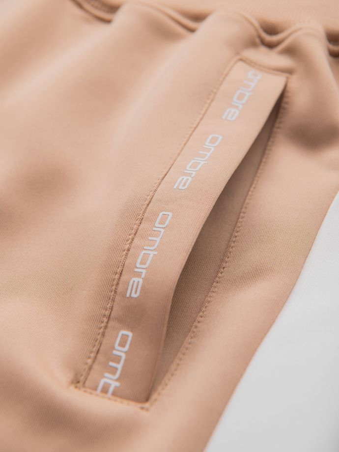 Men's sweatpants joggers with contrasting stripes - beige V4 OM-PASK-0229