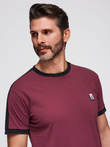 Men's T-shirt with contrasting stripes - maroon V2 OM-TSCT-0115