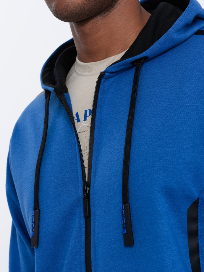 Men's unbuttoned hooded sweatshirt - blue V5 OM-SSZP-22FW-006