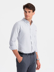 Men's REGULAR FIT shirt in white stripes with pocket - grey V1 OM-SHOS-0171