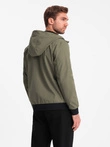 Men's lightweight jacket with hood and mesh lining - olive V2 OM-JANP-0149