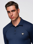 Tricou polo cu mânecă lungă și nasturi eleganți de marcă - albastru marin V3 OM-POLS-0139