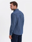 Men's patterned thin denim shirt with pocket - blue V2 OM-SHDS-0179