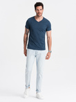 BASIC men's classic cotton T-shirt with a serape neckline - dark blue V13 OM-TSBS-0145