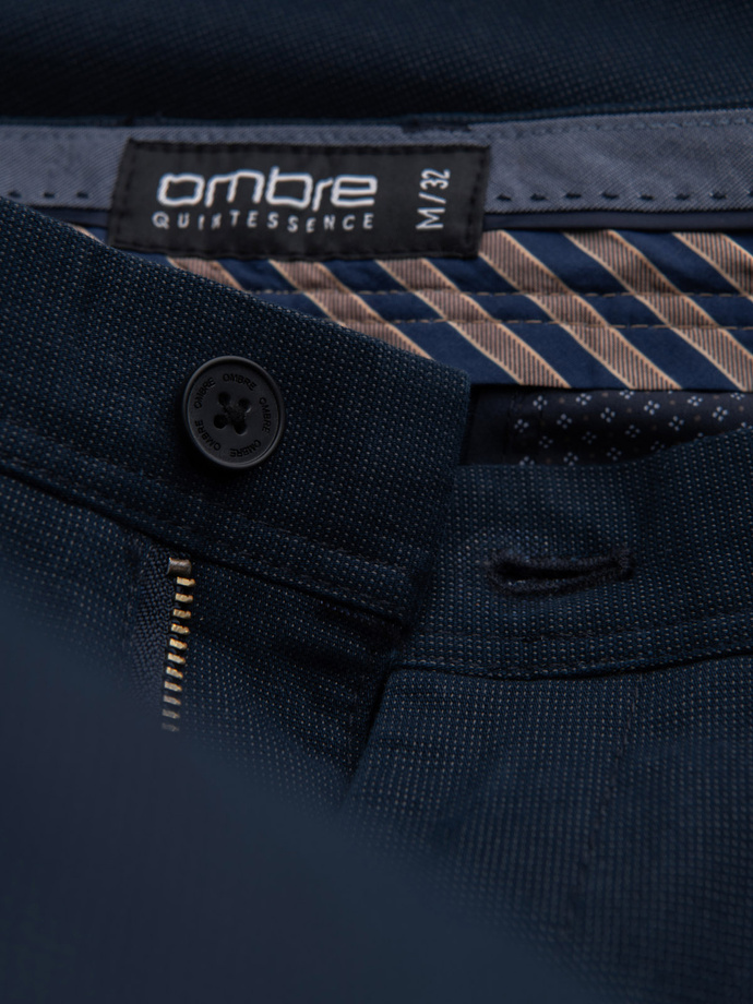 Men's classic chino pants with fine texture - navy blue V3 OM-PACP-0188