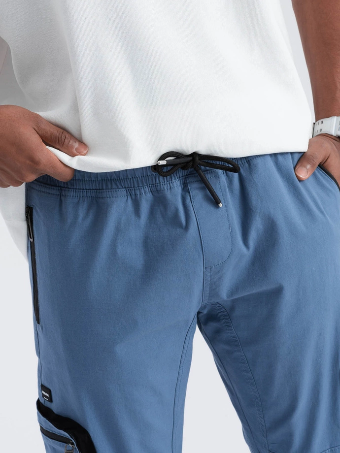 Pantaloni JOGGER pentru bărbați cu buzunare cargo cu fermoar și fermoar - albastru V7 OM-PAJO-0135