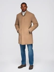Structured fitted coat for men with high collar - light brown V4 OM-COWC-0136