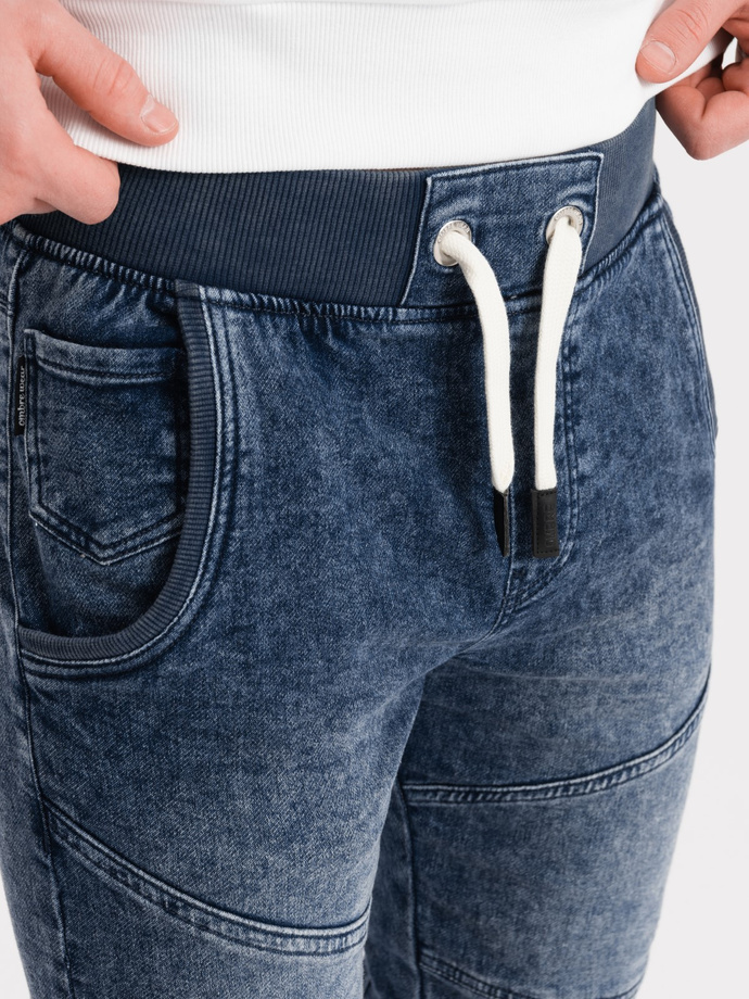 Pánské mramorované kalhoty JOGGERY s prošíváním - modré V1 OM-PADJ-0108